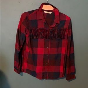 Fringe Buffalo Plaid Top
